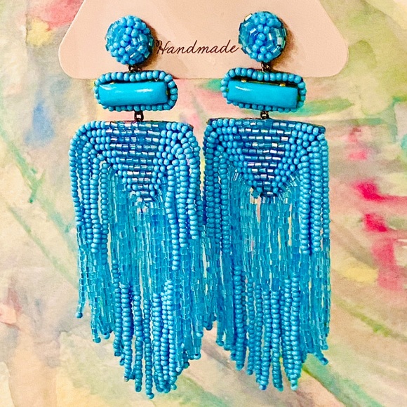 NWT Deepa Gurnani Beaded Fringe Chandeliers - Picture 2 of 12